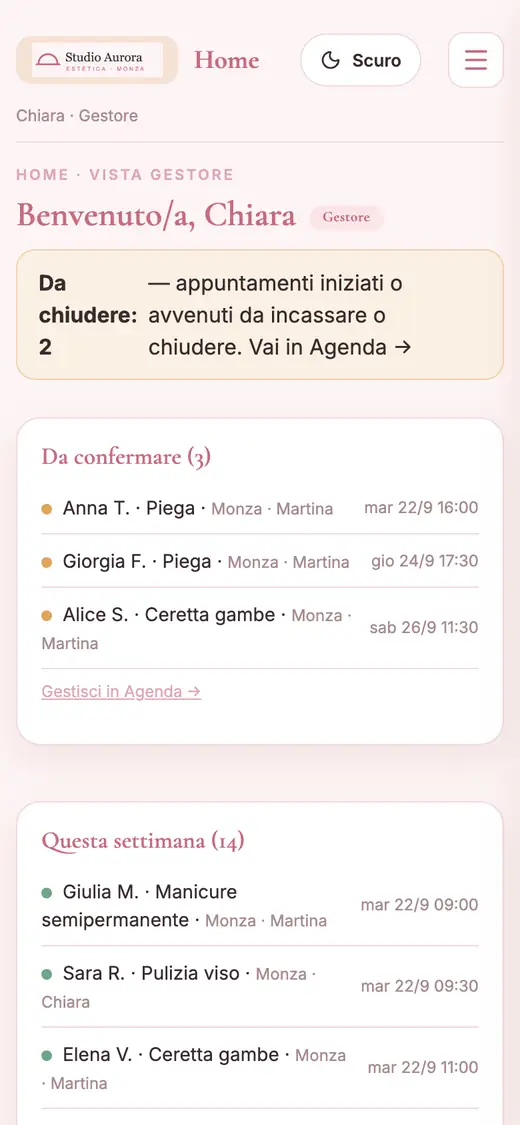 La schermata di arrivo: cosa c'è da chiudere e cosa da confermare